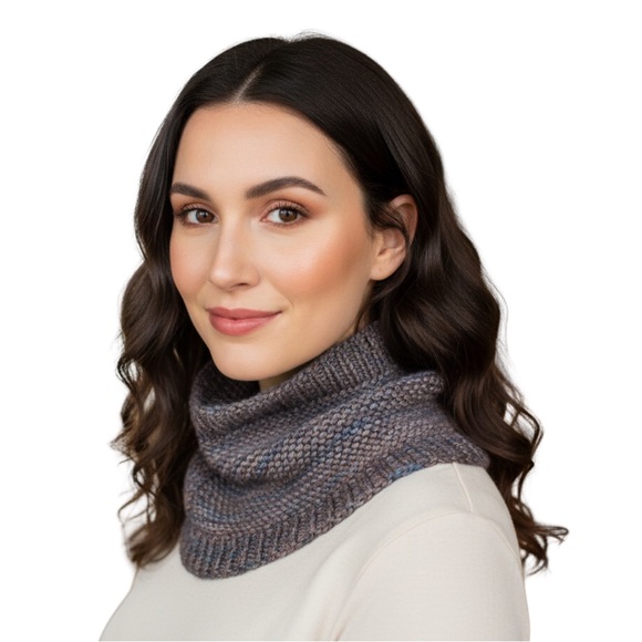 Hand Knit Set of Slouchy Beanie & Neck Warmer Cowl Scarf  Variegated Merino Yarn main image 6